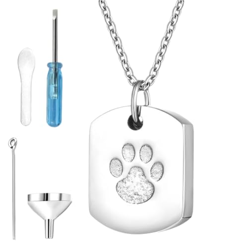 Pet Urn Necklace for Dogs Ashes Silver Pendant 1PCS with Funnel Spoon Screw Kit Memorial Keepsake Comfort Gift - color: Silver