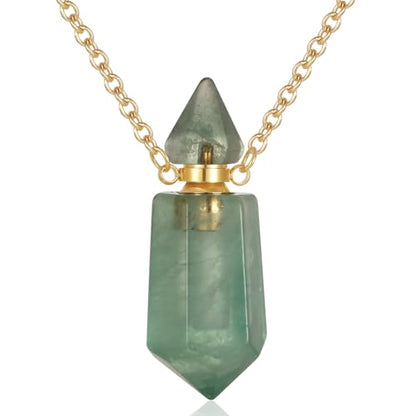 Gold Stainless Steel Urn Necklace For Ashes Of Loved Ones Natural Crystal Gemstones Cremation Keepsake Jewelry Hexagonal Prism Memorial Pendant For Women Mom - color: Green