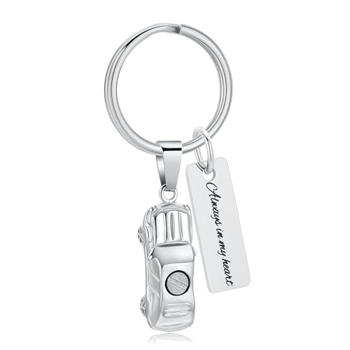 XSMZB Mini Car Cremation Jewelry Memorial Urn Necklace for Ashes Stainless Steel Pendant Human Pet Ashes Holder Keepsake Gift for Men Women - color: Silver Keychain