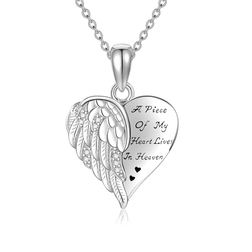YFN Guardian Angel Wings Heart Necklace Sterling Silver Angel Wings Memorial Sympathy Jewelry for Women Girls Gifts - style: Sympathy Guardian Angel