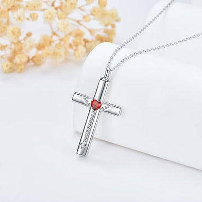 PROESS Cross Necklace for Women Men Sterling Silver Rose/Sunflower Cross Pendant Religious Jewelry Christmas Birthday Mothers' Day Gifts - color: 11-Cross Urn