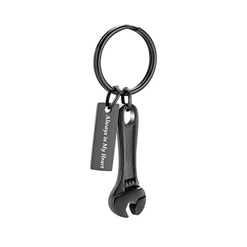 shajwo Wrench Urn Necklace for Ashes for Women Men Human Ashes Stainless Steel Hammer Cremation Jewelry for Ashes Pendant - color: Keychain-Black