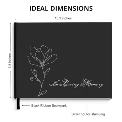M&L STORE Funeral Guest Book with Silver Pen and Pen Holder – Memory Book for Celebration of Life with Elegant Design, 210 Guest Entries with Name & Address, 82 Pages, 10.2x7.8″, Black, Negro, FGB001