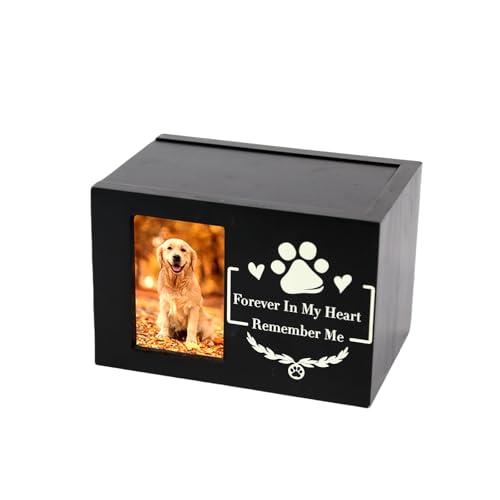 Personalized Pet Memorial Urn for Ashes, Wooden Keepsake Box with Photo Frame, Flannel Lining, Holds Small to Medium Dog or Cat Cremation, Dog Urn, Pet Urns for Dogs (L4.72'' x W4.72'')