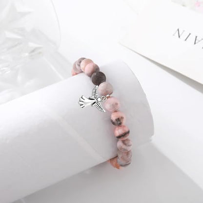 Sympathy Gifts for Loss of Loved one Memorial Healing Remembrance Condolence Grief Present for Women Pink Beads Bracelet With Angel Wings - style: Pink-Angel-Those we love don't go away