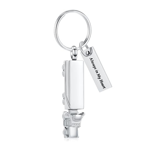 Imrsanl 18 Wheeler Semi Truck Urn Keychain for Ashes for Men Women Memorial Pendant Key Ring Cremation Jewelry Keepsake - color: Silver