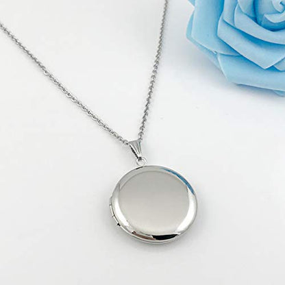 YOUFENG Round Locket Necklace thar Holds Pictures Floral Pattern Circle Shape Lockets - color: Polished