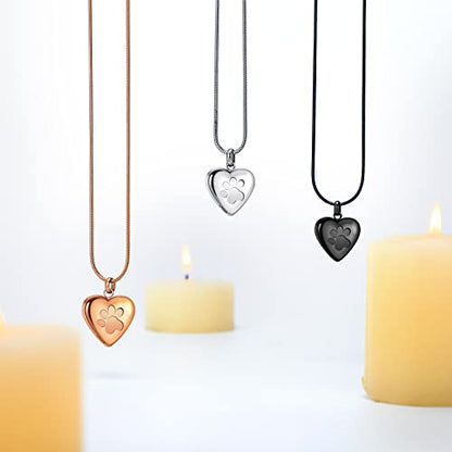 3 Pcs Pet Ashes Necklace for Dogs Urns Cremation Jewelry Paw Print Heart Stainless Steel Pendant Memorial Ashes Necklace with Filling Kit Keepsake Jewelry for Pet Dog Cats Keepsake
