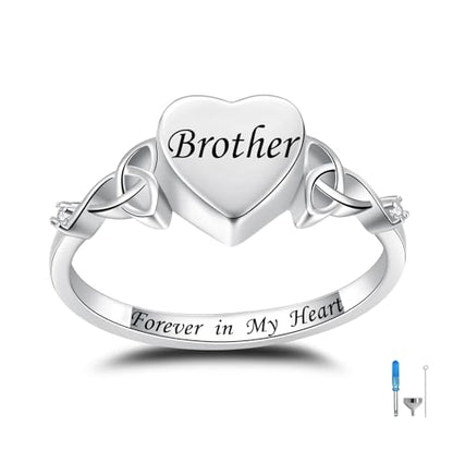Heart Cremation Ring for Ashes: 925 Sterling Silver Forever in My Heart Carved Urn Keepake Rings Memorial Jewelry for cat and dog - size: 6, style: brother