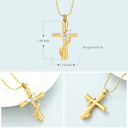 Imrsanl Cross with Butterfly Urn Necklaces for Ashes for Women - color: Gold White