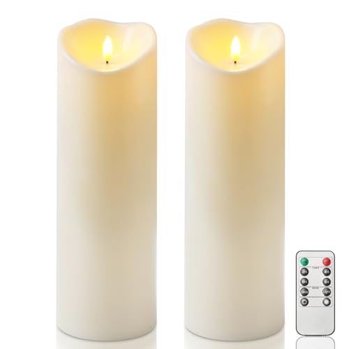 Homemory 4"x12" Outdoor Waterproof Flameless Candles with Timers and Remote Control, Battery Operated Candles, LED Plastic Candles, Ivory White, Set of 2 - color: Ivory White, size: 4"x12"