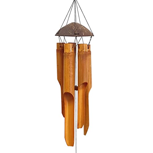 Handmade Wind Chimes, 25 inch, 5 Bamboo Bell Tubes | Half Coconut Wood Top, Low Deep Tone, Wooden Chimes, Outdoor Indoor Home Décor - size: 25 inch