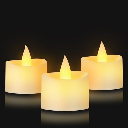 Ivory Flameless Tea Lights - 12 Pack Cozy LED Candles with Realistic Dancing Flicker, Standard Size Votives for Home Decor, Table Centerpiece, Bathroom (Ivory Base, 12 Pack) - color: Ivory Base, size: 12 Pack