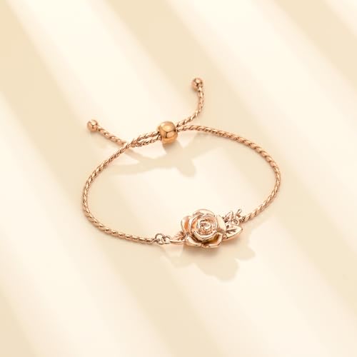 Minicremation Women's Adjustable Rose Urn Bracelet Ashes Holder Memorial Elegant Link Chain Keepsake Cremation Bangle to Hold Ashes - color: Rose Gold-B