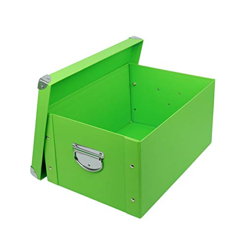 GUOZI Collapsible Storage Box, Decorative Memory Box with Lid & Metal Reinforced Corners, Cardboard File Bin with Handles, Organizer Gift Box for Keepsake Toy Photos Office Nursery Wardrobe Bookshelf - color: Green