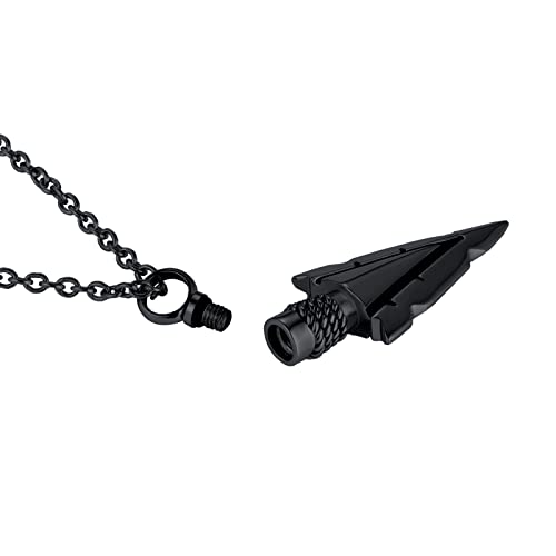 Spearpoint Arrowhead Urn Neckalce for Ashes Tribal Ash Holder Cremation Keepsakes Memorial Pendant Jewelry - color: Black