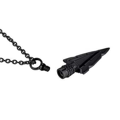 Spearpoint Arrowhead Urn Neckalce for Ashes Tribal Ash Holder Cremation Keepsakes Memorial Pendant Jewelry - color: Black