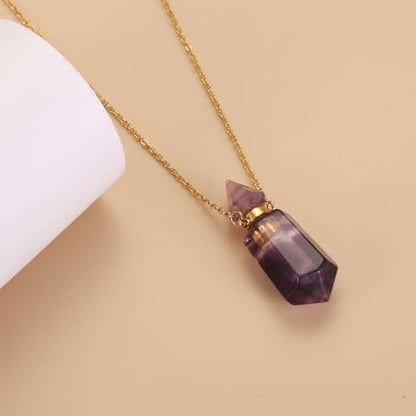 Gold Stainless Steel Urn Necklace For Ashes Of Loved Ones Natural Crystal Gemstones Cremation Keepsake Jewelry Hexagonal Prism Memorial Pendant For Women Mom - color: Purple