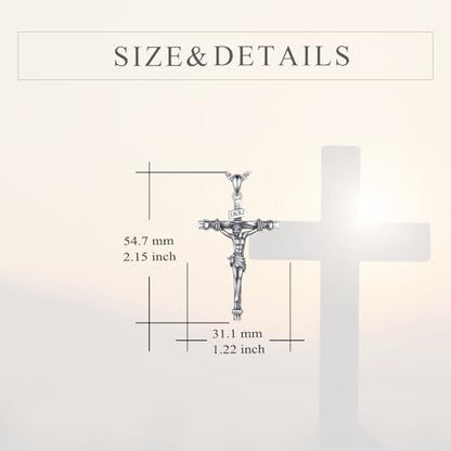 925 Sterling Silver Cross Necklace for Men & Women Crucifix Jesus/Cross Pendant with 22"+2" Stainless Steel Chain Jewelry Gift for Christmas, Father's Day, Mother's Day, Birthday-Gift Box Included - style: B07 Crucifix
