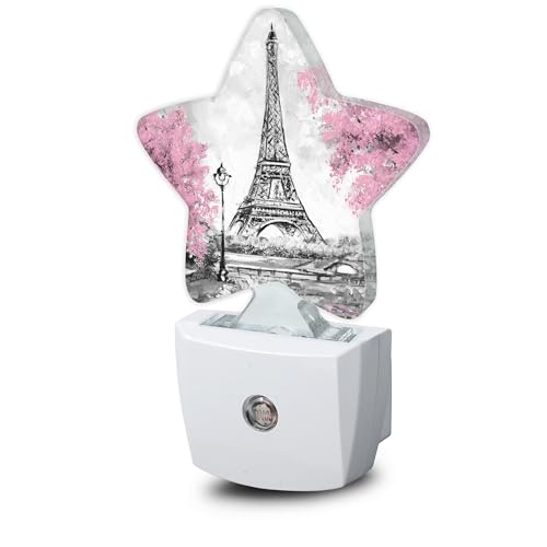 Eiffel Tower Pink Flower Night Light,Dusk to Dawn Smart Sensor Nightlight for Bedroom Bathroom Kitchen Hallway Stairs Hallway,Plug-in,Energy Efficient Decor Desk Lamp Gifts - color: Eiffel Tower Pink Flower