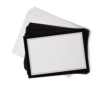 Hill Valley Greetings Blank Border Note Cards with Envelopes - 48 Classic Note Cards with Envelopes - Blank Simple Paneled Folding Cards For Business Professionals & Formal Events (Black) - color: Black