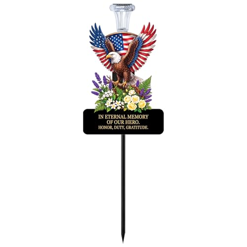 20" Solar Eagle Memorial Garden Stake - Patriotic American Flag Remembrance Light - 2026 USA 250th Anniversary Veteran Father's Day Grave Marker(Eagle) - style: Eagle