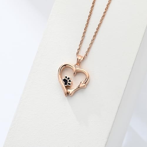 Pet Cremation Jewelry for Ashes Paw Print Pet Heart Urn Necklace Memorial Keepsake Jewelry for Pet/Dog's/Cat's Ashes Pendant - color: Rose gold