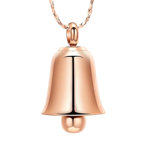 Imrsanl Bell Urn Necklaces for Ashes for Women Men Cremation Jewelry Keepsake Memorial Locket Urn Pendant Necklace for Human Ashes - color: Rose Gold