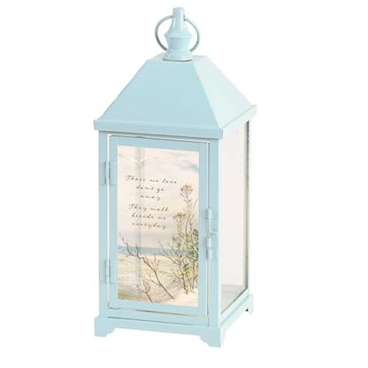 Magnolia Garden 14 Inch Sky Spring Blue Metal Traditional Lantern – LED Candle Bereavement Home Decor – Beachy Floral Design – Those We Love Do Not Go Away, They Walk Beside Us - size: 5.25 x 5.25 x 14, style: Those We Love Do Not Go Away