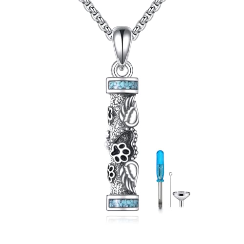 Urn Necklaces for Ashes Sterling Silver Cylinder Memorial Pendant for Loved Ones Keepsake Cremation Jewelry Gifts for Women Men - style: Paw Print