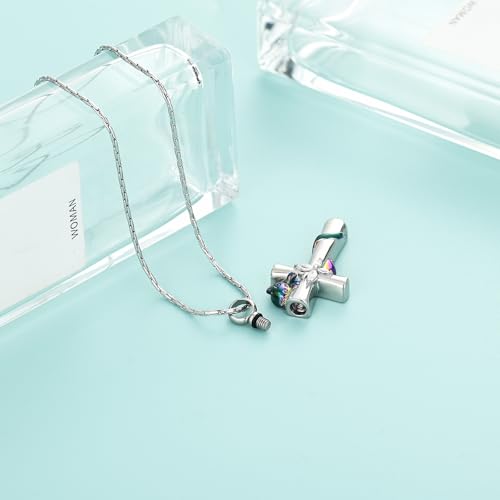 Cross Urn Necklaces for Men Women Cat Butterfly Cremation Jewelry for Ashes Stainless Steel Pet Memorial Ashes Pendant Keepsakes Jewelry - color: Rainbow