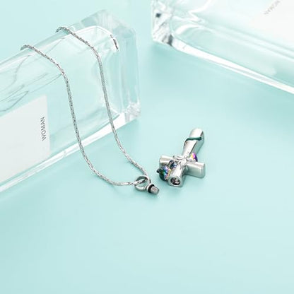 Cross Urn Necklaces for Men Women Cat Butterfly Cremation Jewelry for Ashes Stainless Steel Pet Memorial Ashes Pendant Keepsakes Jewelry - color: Rainbow