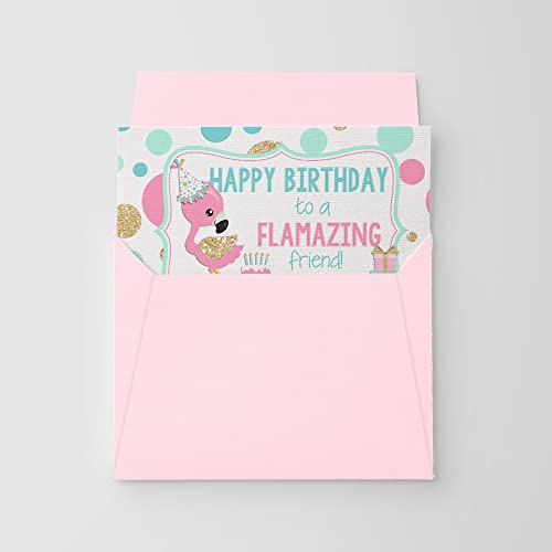FLAMAZING Friend Flamingo Themed Birthday Pun Themed Single (1) All Occasion Blank Birthday Card To Send To Friends & Family, 4"x 6" (when folded) Fill In Greeting Note Card by AmandaCreation - style: FLAMAZING Friend