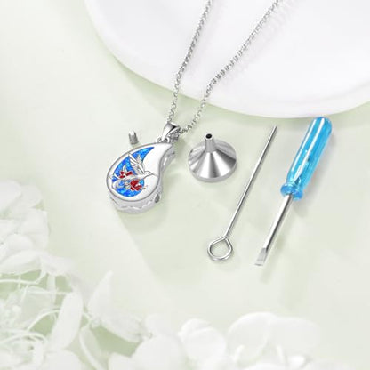 925 Sterling Silver Urn Necklace for Ashes, Teardrop/Tree of Life/Sunflower/Dragonfly/Sea Turtle/Celtic Knot/Elephant/Hummingbird Memorial Cremation Pendant Necklaces for Animal Human Ashes - color: J: Hummingbird