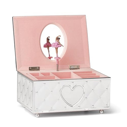 Lenox Childhood Memories Black Ballerina Jewelry Box, Silver/Pink | silverplate over stamped steel | wind-up musical design | keepsake jewelry organizer gift | 4.25 inch - style: African American Ballerina