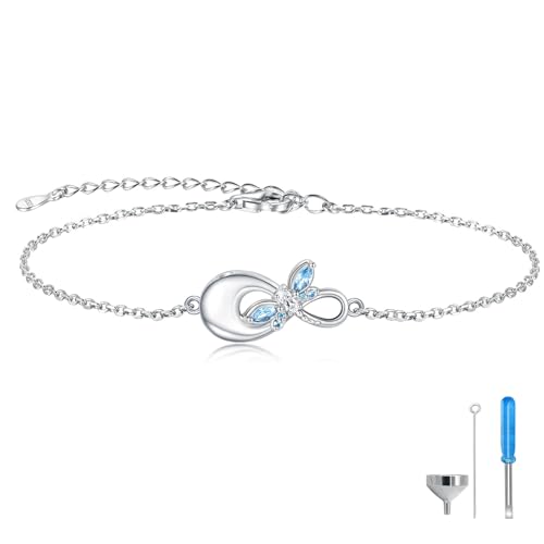Sterling Silver Infinity Urn Bracelet for Ashes - S925 Teardrop Cubic Zirconia Cremation Keepsake Jewelry Gift for Women Loss Loved One - style: Blue CZ Dragonfly