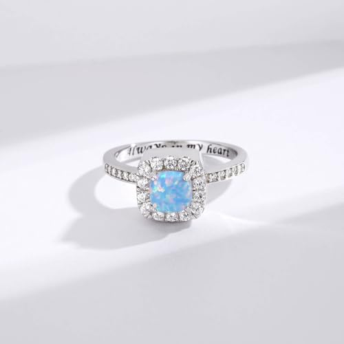 925 Sterling Silver Cremation Urn Ring for Women Memorial Ashes Keepsake Jewelry to Honor Loved Ones - color: Blue opal