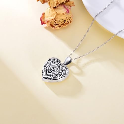 Dorunmo Locket Necklace 925 Sterling Silver Pictures Photo Keep Someone Near to You Custom Lockets Mother's Day Jewelry Personalized Photo Locket Gifts - color: J-Rose, style: Locket Only