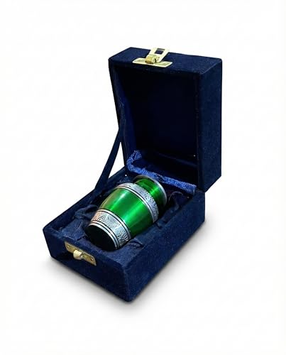 Small Green Floral Aluminum Mini Urn - Decorative Keepsake for Human or Pet Ashes - color: Green
