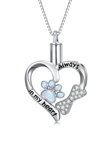 WINNICACA Silver Cremation Urn Necklaces for Ashes of Loved Ones - style: Paw Print Urn Necklaces