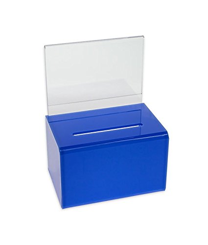 Source One Small 5-Inch Wide Deluxe Oblong Donation Box with Ad Frame & Free Lock (Blue) - color: Blue