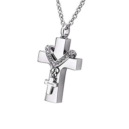 Cross Urn Necklaces for Ashes Cremation Crucifix Keepsake Memorial Pendant Necklace - style: Brother