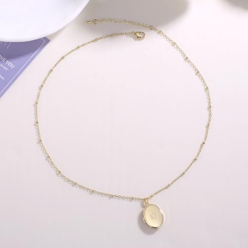 YOUFENG Love Heart Oval Locket Necklace that Holds Pictures Photo Lockets Birthday Gifts Jewelry for Women - style: Oval