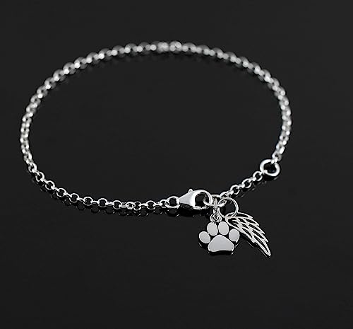 Sterling Silver Paw & Angel Wing Bracelet - Pet Loss Memorial Gift
