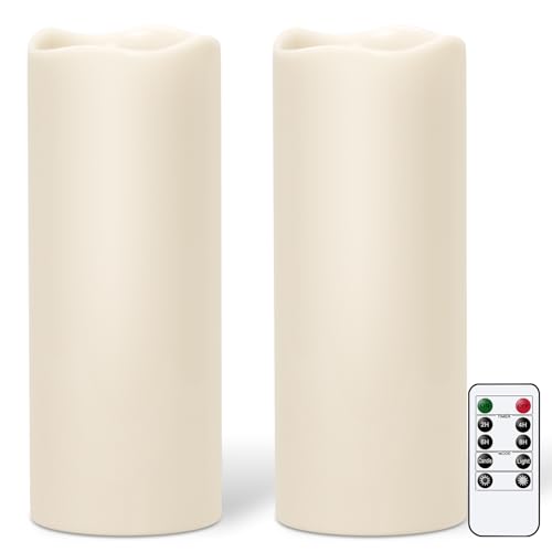 GenSwin Outdoor Flameless Led Candles Battery Operated Remote, 5 x 12 in | Waterproof, IP 65, Large Pillar Candles Flickering, Outdoor Lanterns, Porch, Long Lasting, 2 Pack - size: 5" x 12"