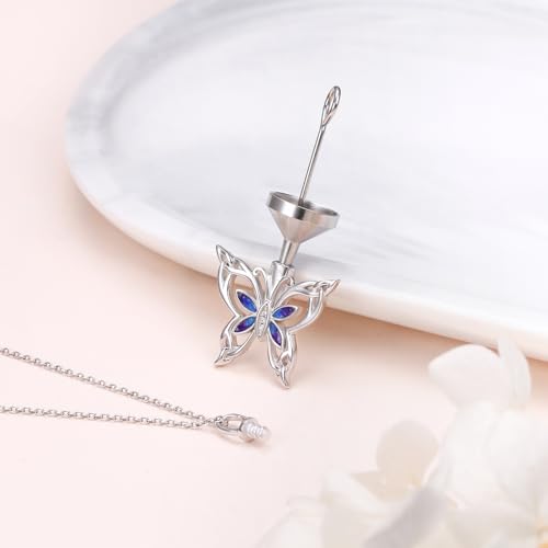 925 Sterling Silver Urn Necklaces for Women Claddagh/Angel Wings/Guitar/Butterfly/Tree of Life Ashes Memorial for Loss Keepsake Jewelry Present Easter Day of the Dead - style: Butterfly - Bluish violet