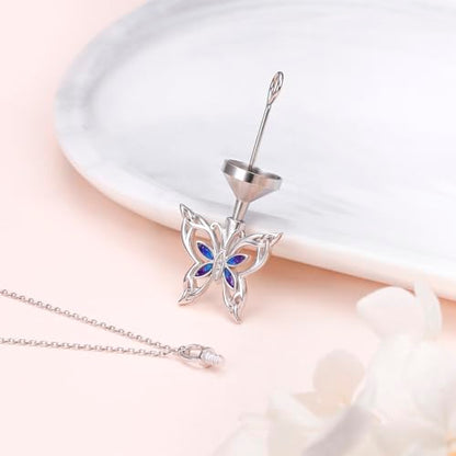 925 Sterling Silver Urn Necklaces for Women Claddagh/Angel Wings/Guitar/Butterfly/Tree of Life Ashes Memorial for Loss Keepsake Jewelry Present Easter Day of the Dead - style: Butterfly - Bluish violet