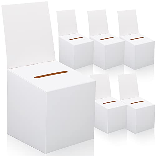 CHENGU 6 Pieces Raffle Ticket Box with Removable Header, 10 x 10 x 10 Inch Cardboard Box with Slot, Large Donation for Fundraising, Tip Jar, Suggestion for Collecting and Donation (White)