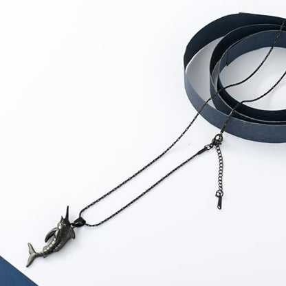 Fish Cremation Jewelry Swordfish Pendant Urn Necklace for Women Men | stainless steel pendant, waterproof sealed ring & lobster clasp keep ashes secure, with a filling tool, funeral keepsake gift - color: Black