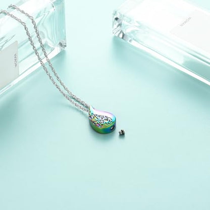 Tree of Life Teardrop Urn Necklace for Ashes Teardrop Crystal Cremation Jewelry Celtic knot Ashes Pendant Stainless Steel Keepsake Memorial Jewelry for Women Men - color: Rainbow